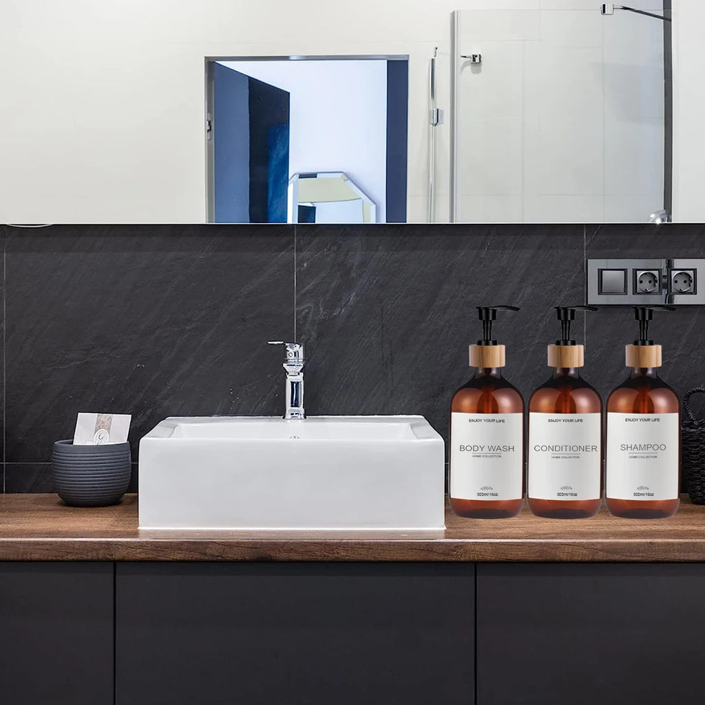 3-Piece Shower Dispenser Set – Shampoo, Conditioner & Body Wash Bottles | Refillable Bathroom Organizer