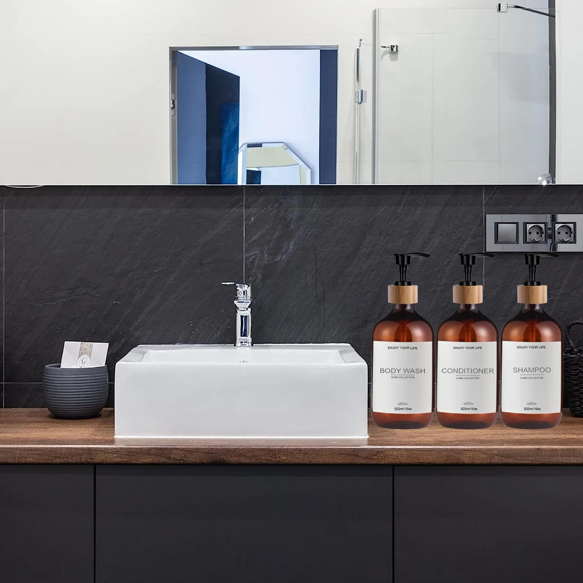 3-Piece Shower Dispenser Set – Shampoo, Conditioner & Body Wash Bottles | Refillable Bathroom Organizer