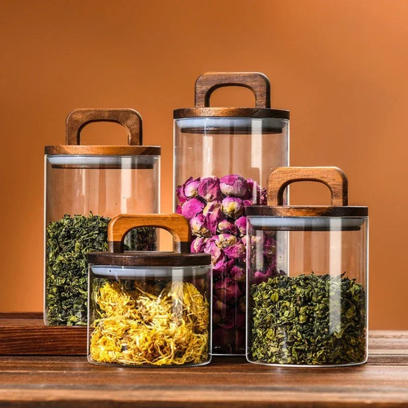 Tidy Haven Bamboo Lid Glass Storage Canister | Pantry & Kitchen Organization Jar