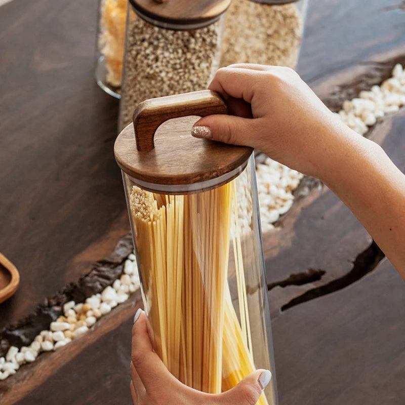 Tidy Haven Bamboo Lid Glass Storage Canister | Pantry & Kitchen Organization Jar