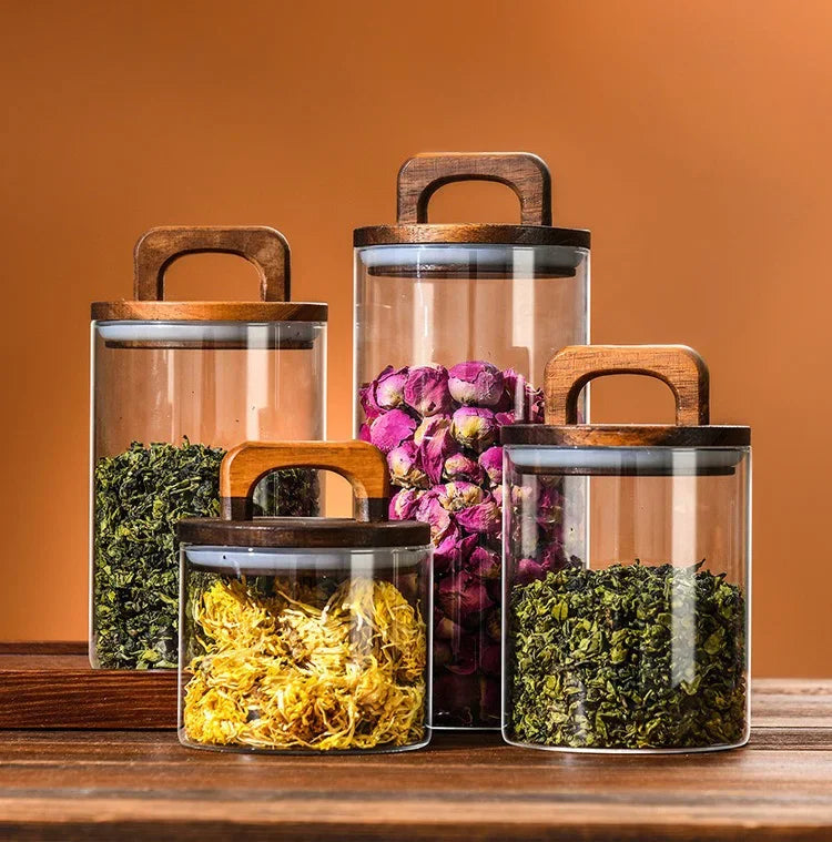 Tidy Haven Bamboo Lid Glass Storage Canister | Pantry & Kitchen Organization Jar
