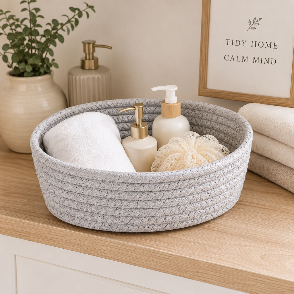 Tidy Haven Woven Storage Basket-Decorative Organizer for Bathroom, Nursery & Home