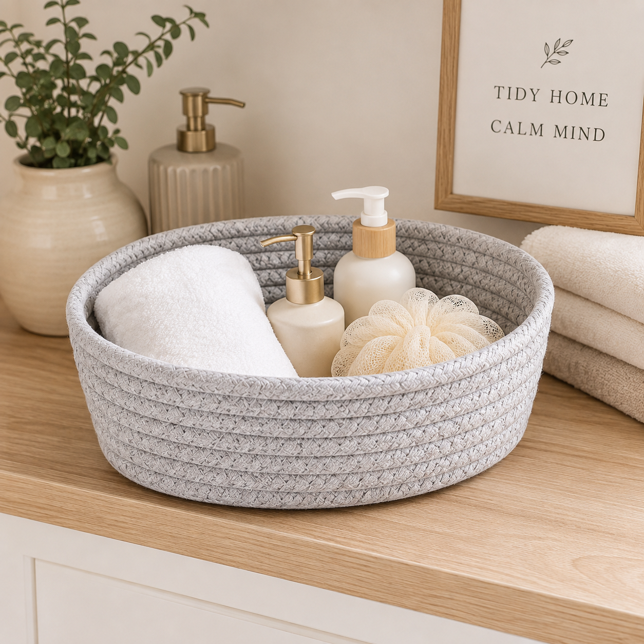 Tidy Haven Woven Storage Basket-Decorative Organizer for Bathroom, Nursery & Home