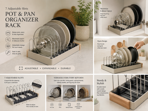 Tidy Haven Adjustable 7-Slot Pot & Pan Lid Organizer Rack